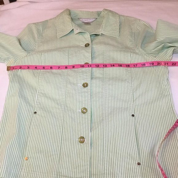 Allison Daley Vintage Spring Jean Jacket Mint Green White Stripes Ladies Size 10 - Picture 8 of 10